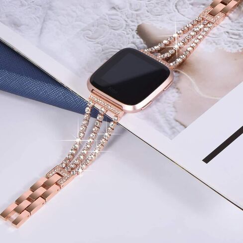 Metal bands Compatible with Fitbit Versa 3＆Versa 2＆Versa Bands Women,Adjustable Diamond Metal Elegant style Strap Replacement Compatible with Fitbit Versa 3＆Sense Women in Saudi Arabia