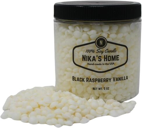 Nika's Home Black Raspberry Vanilla Soy Melts - Strong Scents - Add to Candles to Create Your Own Blends or Use Alone in Wax Warmers - Wax Pastilles - 5oz Jar, up to 20 Hours of Fragrance in Saudi Arabia