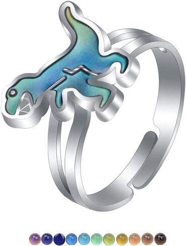 Love Heart Dinosaur Sun Smile Face Color Change Ring Mood Emotion Temperature Adjustable Index Ring for Women Girls Boys in Saudi Arabia