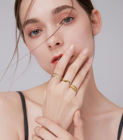 Gold Chunky Rings for Women Girls, 18K Gold Plated Adjustable Knuckle Rings, Knot Wave Twist Heart Open Rings for Teen Girls, Gold Stacking Ring Set Statement Jewelry in Saudi Arabia