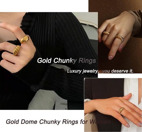 Gold Chunky Rings for Women Girls, 18K Gold Plated Adjustable Knuckle Rings, Knot Wave Twist Heart Open Rings for Teen Girls, Gold Stacking Ring Set Statement Jewelry in Saudi Arabia