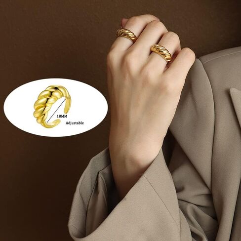 Gold Chunky Rings for Women Girls, 18K Gold Plated Adjustable Knuckle Rings, Knot Wave Twist Heart Open Rings for Teen Girls, Gold Stacking Ring Set Statement Jewelry in Saudi Arabia