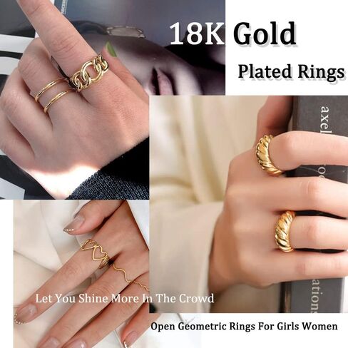 Gold Chunky Rings for Women Girls, 18K Gold Plated Adjustable Knuckle Rings, Knot Wave Twist Heart Open Rings for Teen Girls, Gold Stacking Ring Set Statement Jewelry in Saudi Arabia