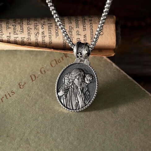 925 Sterling Silver Good Shepherd Jesus Pendant Necklace for Men Women, Jesus and Lamb Necklace Religious Round Jesus Pendant Passover Christmas Gift in Saudi Arabia