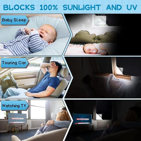 ستائر تعتيم مع أكواب شفط، ستائر تعتيم محمولة قابلة للتعديل أثناء السفر، ظلال نافذة معزولة حراريًا لمنور السقف/حضانة الأطفال/RV/غرفة النوم/السيارة، 18.9 بوصة × 36.6 بوصة (أسود-فضي) in Kuwait