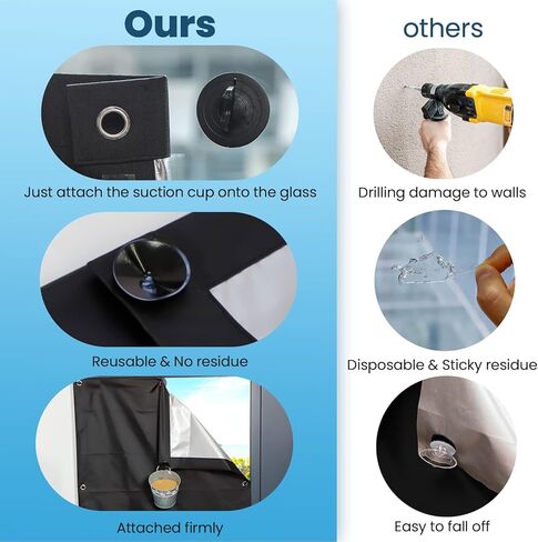 ستائر تعتيم مع أكواب شفط، ستائر تعتيم محمولة قابلة للتعديل أثناء السفر، ظلال نافذة معزولة حراريًا لمنور السقف/حضانة الأطفال/RV/غرفة النوم/السيارة، 18.9 بوصة × 36.6 بوصة (أسود-فضي) in Kuwait