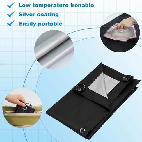 ستائر تعتيم مع أكواب شفط، ستائر تعتيم محمولة قابلة للتعديل أثناء السفر، ظلال نافذة معزولة حراريًا لمنور السقف/حضانة الأطفال/RV/غرفة النوم/السيارة، 18.9 بوصة × 36.6 بوصة (أسود-فضي) in Kuwait