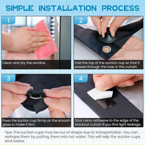 ستائر تعتيم مع أكواب شفط، ستائر تعتيم محمولة قابلة للتعديل أثناء السفر، ظلال نافذة معزولة حراريًا لمنور السقف/حضانة الأطفال/RV/غرفة النوم/السيارة، 18.9 بوصة × 36.6 بوصة (أسود-فضي) in Kuwait