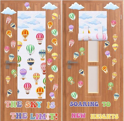 55 قطعة من منطاد الهواء الساخن باب الفصل الدراسي مع بطاقات سحابية غطاء نافذة ستائر السماء هي الحد من الأبواب الزجاجية التي تغطي النافذة ستائر التعتيم الداكنة لديكور غرفة المكتب والمدرسة in Kuwait