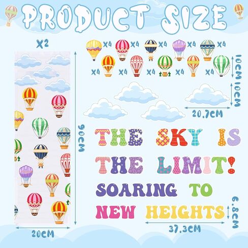 55 قطعة من منطاد الهواء الساخن باب الفصل الدراسي مع بطاقات سحابية غطاء نافذة ستائر السماء هي الحد من الأبواب الزجاجية التي تغطي النافذة ستائر التعتيم الداكنة لديكور غرفة المكتب والمدرسة in Kuwait