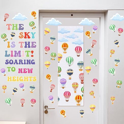 55 قطعة من منطاد الهواء الساخن باب الفصل الدراسي مع بطاقات سحابية غطاء نافذة ستائر السماء هي الحد من الأبواب الزجاجية التي تغطي النافذة ستائر التعتيم الداكنة لديكور غرفة المكتب والمدرسة in Kuwait