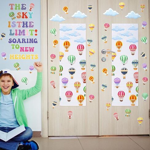 55 قطعة من منطاد الهواء الساخن باب الفصل الدراسي مع بطاقات سحابية غطاء نافذة ستائر السماء هي الحد من الأبواب الزجاجية التي تغطي النافذة ستائر التعتيم الداكنة لديكور غرفة المكتب والمدرسة in Kuwait