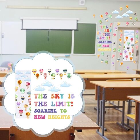 55 قطعة من منطاد الهواء الساخن باب الفصل الدراسي مع بطاقات سحابية غطاء نافذة ستائر السماء هي الحد من الأبواب الزجاجية التي تغطي النافذة ستائر التعتيم الداكنة لديكور غرفة المكتب والمدرسة in Kuwait