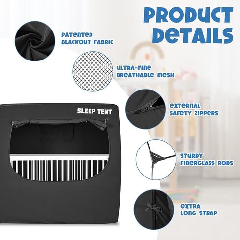 Blackout Cover for Pack N Play and Crib, Blackout Sleep Tent for Babies and Toddlers, Breathable Baby Sleep Pod with 4 Larger Vents, Blocks 90%+ Light for Quality Sleep in Saudi Arabia