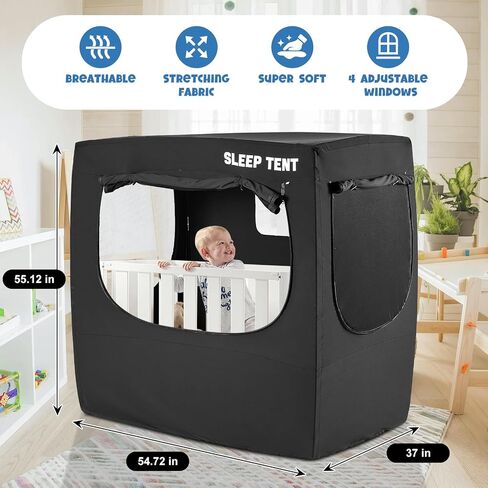 Blackout Cover for Pack N Play and Crib, Blackout Sleep Tent for Babies and Toddlers, Breathable Baby Sleep Pod with 4 Larger Vents, Blocks 90%+ Light for Quality Sleep in Saudi Arabia