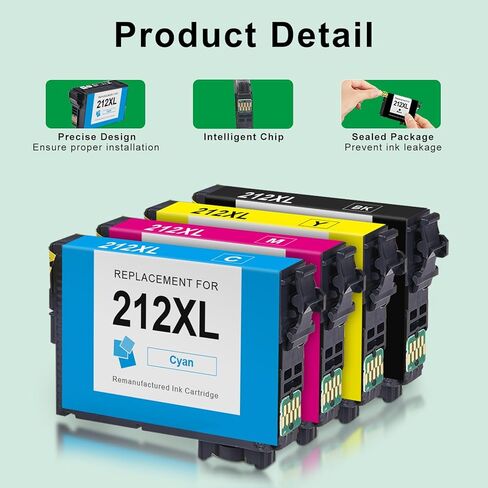خراطيش حبر SAILNER 212XL 212 لخرطوشة الحبر المعاد تصنيعها للطابعة Epson لخراطيش الحبر Epson 212 لخراطيش الحبر Epson XP-4100 XP-4105 WF-2850 WF-2830 لخراطيش الحبر Epson 212 in Kuwait