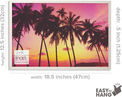 Gallery Solutions - 12"x18" White Wood Wall Poster Frame - Double White Mat - Wall Mount Display - Perfect Fit for Photos - Versatile Mounting Options - Rectangular Wall Mount in Kuwait