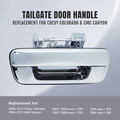 مقبض باب الباب الخلفي كروم بدون فتحة مفتاح، متوافق مع 2004-2012 Chevy Colorado & GMC Canyon & Isuzu i-280، i-290، i-350، i-370، استبدال قفل مزلاج البوابة الخلفية # 80584، GM1915118 in Kuwait