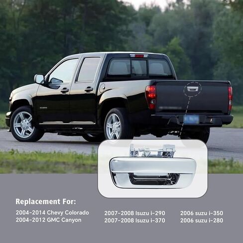 مقبض باب الباب الخلفي كروم بدون فتحة مفتاح، متوافق مع 2004-2012 Chevy Colorado & GMC Canyon & Isuzu i-280، i-290، i-350، i-370، استبدال قفل مزلاج البوابة الخلفية # 80584، GM1915118 in Kuwait