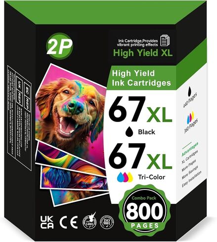 خراطيش حبر 67XL لخراطيش حبر HP 67 عبوة كومبو سوداء اللون بديلة لحبر HP 67 مناسبة لطابعة DeskJet 2700 2755 2752 2755e 4100 4155e Envy 6455 6055 6400 6455e 6052 6155 6058 (عبوتان) in Kuwait