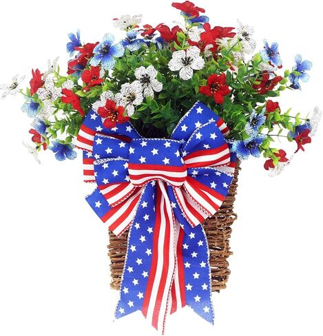 Artificial Patriotic Hanging Basket - 4th of July Front Door Decorations, Independence Day Yard Decorations, Patriotic Home Decor, Artificial Flower (Style 1) in Saudi Arabia