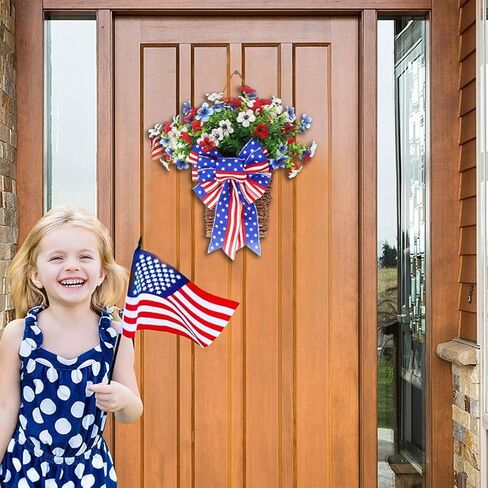 Artificial Patriotic Hanging Basket - 4th of July Front Door Decorations, Independence Day Yard Decorations, Patriotic Home Decor, Artificial Flower (Style 1) in Saudi Arabia