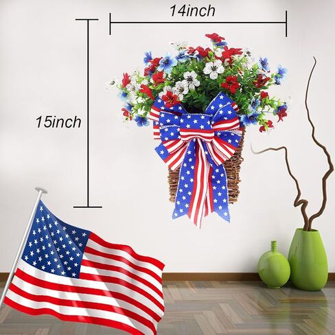 Artificial Patriotic Hanging Basket - 4th of July Front Door Decorations, Independence Day Yard Decorations, Patriotic Home Decor, Artificial Flower (Style 1) in Saudi Arabia