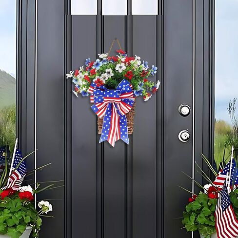 Artificial Patriotic Hanging Basket - 4th of July Front Door Decorations, Independence Day Yard Decorations, Patriotic Home Decor, Artificial Flower (Style 1) in Saudi Arabia