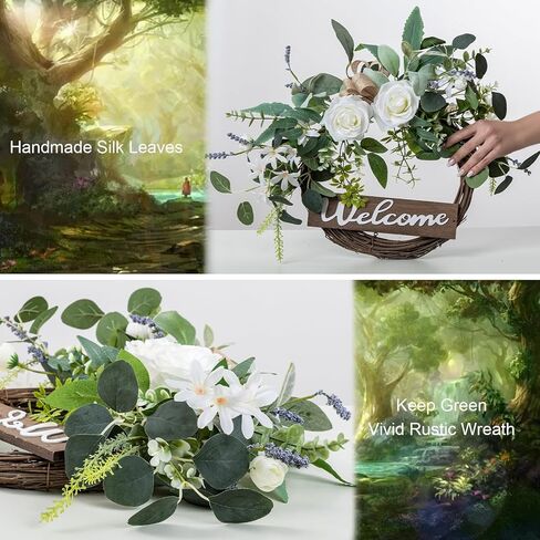 Front Door Wreath with Welcome Artificial Eucalyptus Christmas Wreath 24 Inch Halloween Wreaths for Front Door Fall Wreath for Christmas Party Décor, Welcome Wreaths for All Seasons in Kuwait