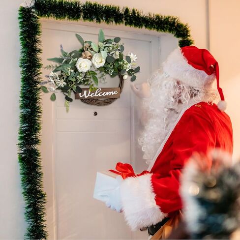 Front Door Wreath with Welcome Artificial Eucalyptus Christmas Wreath 24 Inch Halloween Wreaths for Front Door Fall Wreath for Christmas Party Décor, Welcome Wreaths for All Seasons in Kuwait