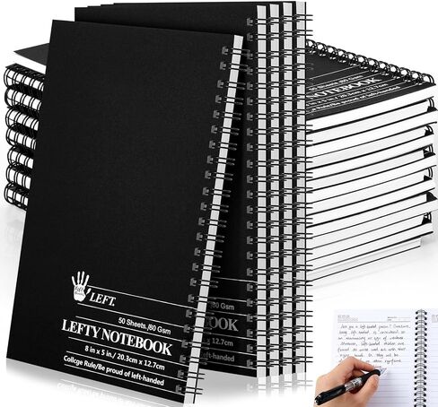 15 جهاز كمبيوتر شخصي صغير باليد اليسرى من Lewtemi 50 ورقة/100 صفحة مقاس 8 × 5 بوصات أوراق بيضاء مسطرة بالكلية سلك ورقي مربوط بدفتر ملاحظات حلزوني يسار سلك الجانب الأيمن لتسهيل استخدام اليد اليسرى للوازم المدرسية، أسود in Saudi Arabia