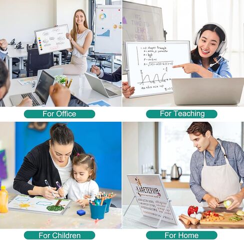 GEAoffice Small Dry Erase White Board, 16in x 12in Desktop Whiteboard with Stand, 10 Markers, 6 Magnets, 1 Eraser, Wall Hanger, Portable Double-Sided Whiteboard for Desk Memo to-do List in Kuwait