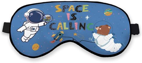 Space Themed Eye Mask for Boys Kids, Space is Calling Colorful Cute Astronaut Silk Blackout Eye Mask for Sleeping, Space Planet Kids Boys Sleep Mask Adjustable Straps Soft Lightweight in Kuwait