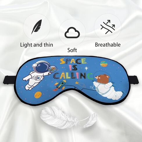 Space Themed Eye Mask for Boys Kids, Space is Calling Colorful Cute Astronaut Silk Blackout Eye Mask for Sleeping, Space Planet Kids Boys Sleep Mask Adjustable Straps Soft Lightweight in Kuwait