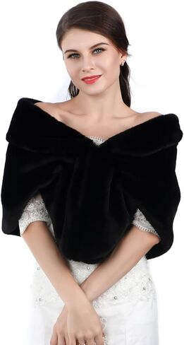 Jovono Women's Wedding Faux Fur Shawls and Wrap Bridal Fur Stoles with Rhinestone Brooch for Brides and Bridesmaids in Kuwait