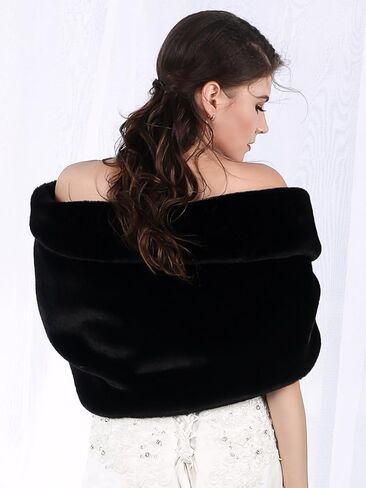 Jovono Women's Wedding Faux Fur Shawls and Wrap Bridal Fur Stoles with Rhinestone Brooch for Brides and Bridesmaids in Kuwait