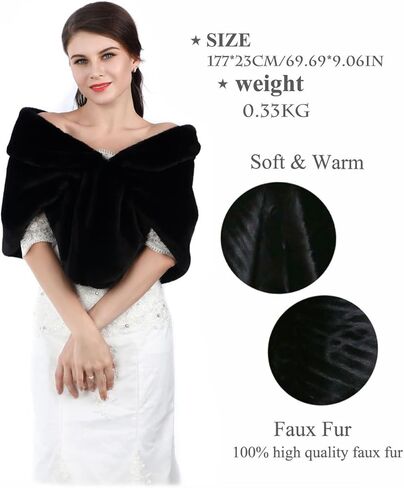 Jovono Women's Wedding Faux Fur Shawls and Wrap Bridal Fur Stoles with Rhinestone Brooch for Brides and Bridesmaids in Saudi Arabia