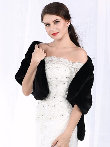 Jovono Women's Wedding Faux Fur Shawls and Wrap Bridal Fur Stoles with Rhinestone Brooch for Brides and Bridesmaids in Kuwait