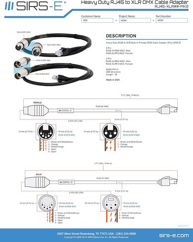 SIRS-E Heavy Duty DMX XLR 3 Pin Male to RJ45 Male 3Ft Cable Adapter for LED Lighting DMX512 Decoders in Saudi Arabia