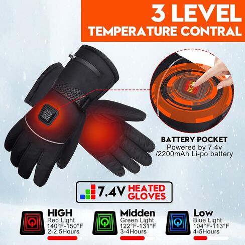 Electric Heated Gloves Rechargeable Battery Heated Thermal Gloves for Men Women,7.4V Touchscreen Waterproof Windproof Heated Gloves for Hiking Skiing,Outdoor Indoor Portable Battery Hand Warmer Gloves in Saudi Arabia