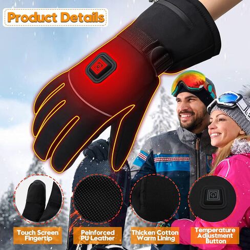 Electric Heated Gloves Rechargeable Battery Heated Thermal Gloves for Men Women,7.4V Touchscreen Waterproof Windproof Heated Gloves for Hiking Skiing,Outdoor Indoor Portable Battery Hand Warmer Gloves in Saudi Arabia