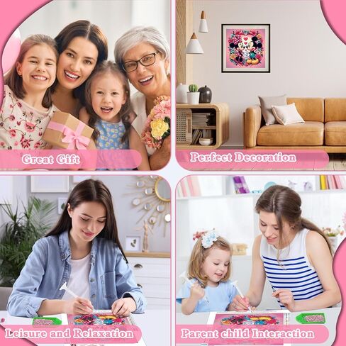 DOMROM 4 عبوات من مجموعات الطلاء الماسي للبالغين، مجموعات فنية ماسية 5D DIY، فنون وحرف كريستال مستديرة كاملة، طقم رسم فني لأحجار الكريمة الكرتونية لديكور جدار المنزل (12 × 12 بوصة) in Kuwait