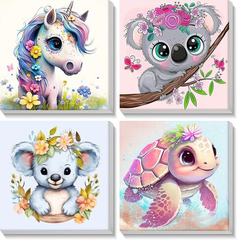 MISCER 4 Pack Animals Paint by Numbers for Kids Adults, Cartoon Paint by Number Kits for Kids, DIY Animals Oil Painting Suitable for Home Decoration (8x8inch) in Saudi Arabia