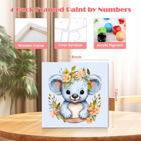 MISCER 4 Pack Animals Paint by Numbers for Kids Adults, Cartoon Paint by Number Kits for Kids, DIY Animals Oil Painting Suitable for Home Decoration (8x8inch) in Saudi Arabia