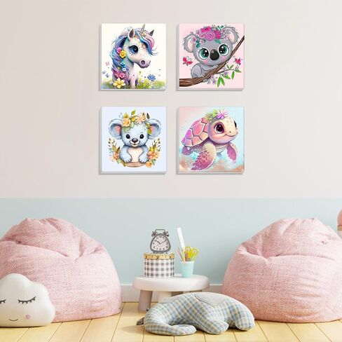 MISCER 4 Pack Animals Paint by Numbers for Kids Adults, Cartoon Paint by Number Kits for Kids, DIY Animals Oil Painting Suitable for Home Decoration (8x8inch) in Saudi Arabia