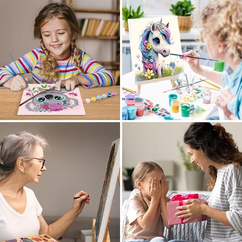 MISCER 4 Pack Animals Paint by Numbers for Kids Adults, Cartoon Paint by Number Kits for Kids, DIY Animals Oil Painting Suitable for Home Decoration (8x8inch) in Saudi Arabia