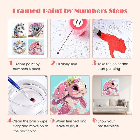 MISCER 4 Pack Animals Paint by Numbers for Kids Adults, Cartoon Paint by Number Kits for Kids, DIY Animals Oil Painting Suitable for Home Decoration (8x8inch) in Saudi Arabia