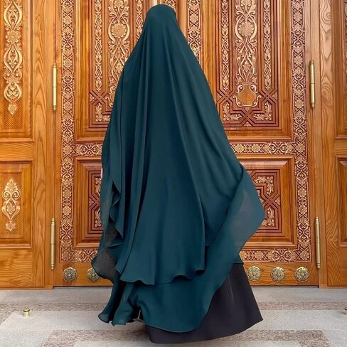 Women's Elegant Muslim 2 Layer Chiffon Long Khimar Ramadan Soft Lightweight Abaya Jilbab Eid Prayer Garment Wrap Hijab in Saudi Arabia