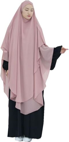 Women's Elegant Muslim 2 Layer Chiffon Long Khimar Ramadan Soft Lightweight Abaya Jilbab Eid Prayer Garment Wrap Hijab in Saudi Arabia
