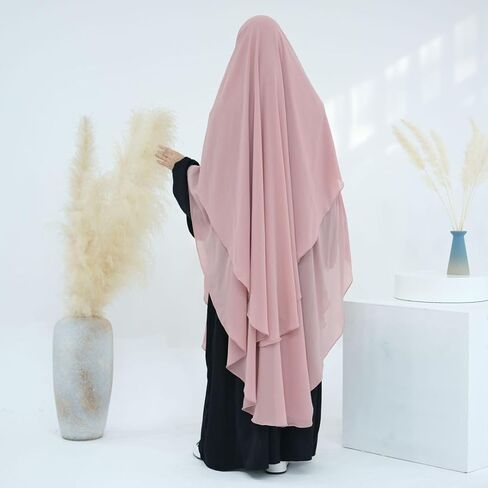 Women's Elegant Muslim 2 Layer Chiffon Long Khimar Ramadan Soft Lightweight Abaya Jilbab Eid Prayer Garment Wrap Hijab in Saudi Arabia